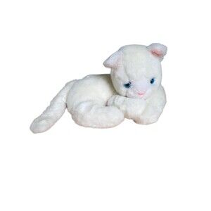White Cat Plush Blue Eyes 10 Inch Graphics 1983 Stuffed Animal Vtg Jingle Tail